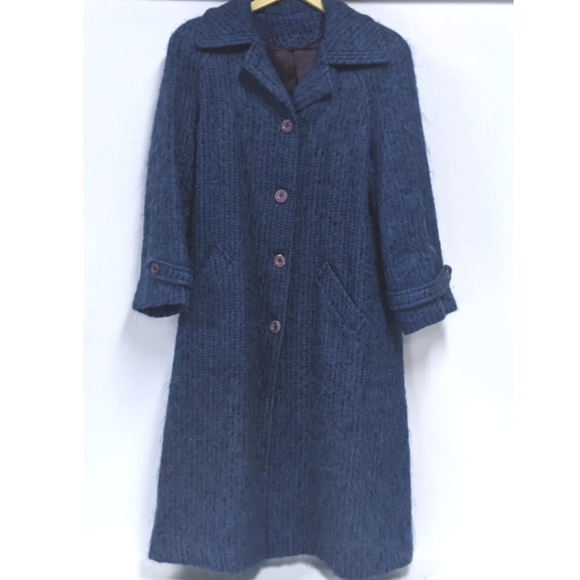 Vintage Bardolino Luxury Blue Mohair Long Coat, ANNA Collection, Scotland, Med - Picture 2 of 15